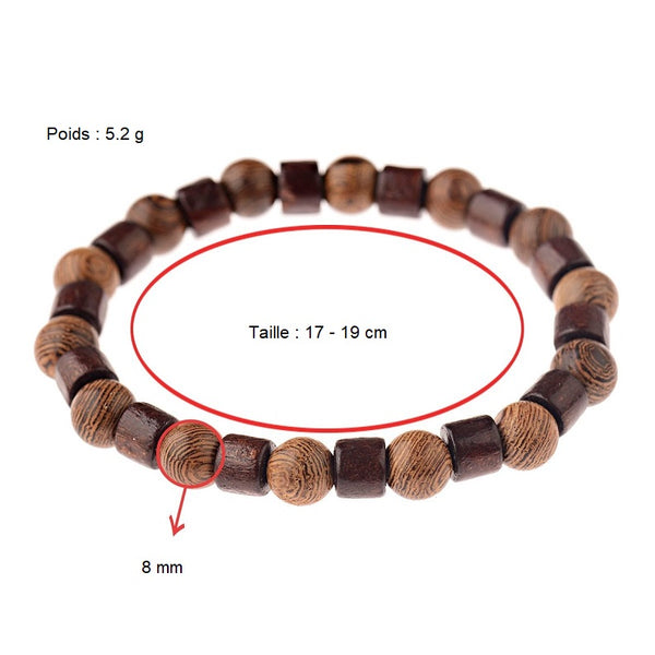 Bracelet Perle en Bois pour Homme dimensions