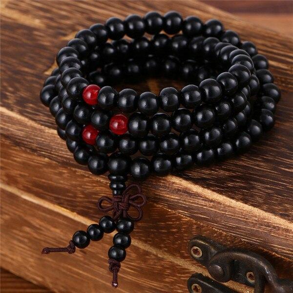 Bracelet de Perles en Bois Noir