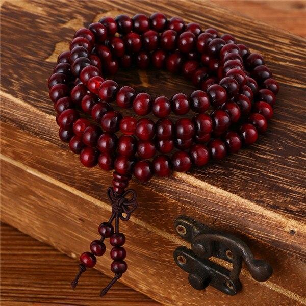Bracelet de Perles en Bois Rouge