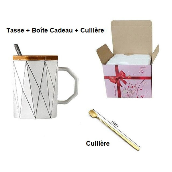 Tasse Geometrique en céramique et Bambou Boite cadeau