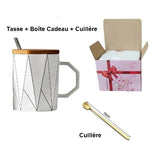 Tasse Geometrique en céramique et Bambou boite cadeau cuillere